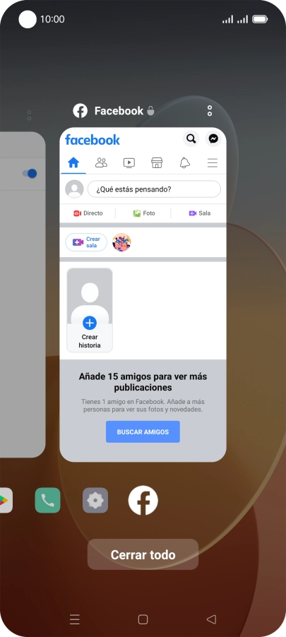 Para cerrar una sola aplicación en ejecución, desliza el dedo hacia arriba sobre la aplicación deseada. Para cerrar una sola aplicación en ejecución, desliza el dedo hacia arriba sobre la aplicación deseada.