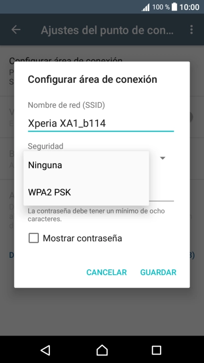 Pulsa WPA2 PSK para proteger la conexión wifi con una contraseña. Pulsa WPA2 PSK para proteger la conexión wifi con una contraseña.