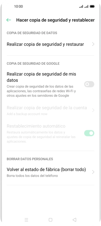 Pulsa Volver al estado de fábrica (borrar todo). Pulsa Volver al estado de fábrica (borrar todo).
