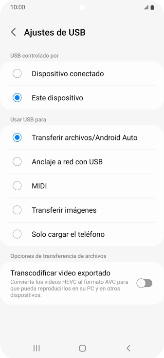 Pulsa Transferir archivos/Android Auto. Pulsa Transferir archivos/Android Auto.