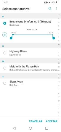 Al encontrar un timbre de llamada de tu gusto, pulsa ACEPTAR. Al encontrar un timbre de llamada de tu gusto, pulsa ACEPTAR.