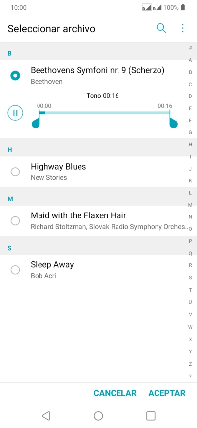 Al encontrar un timbre de llamada de tu gusto, pulsa ACEPTAR. Al encontrar un timbre de llamada de tu gusto, pulsa ACEPTAR.