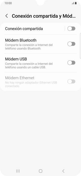 Pulsa Conexión compartida. Pulsa Conexión compartida.