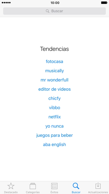 Pulsa en el campo de búsqueda e introduce el nombre o el tema de la app deseada. Pulsa en el campo de búsqueda e introduce el nombre o el tema de la app deseada.