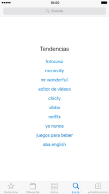 Pulsa en el campo de búsqueda e introduce el nombre o el tema de la app deseada. Pulsa en el campo de búsqueda e introduce el nombre o el tema de la app deseada.