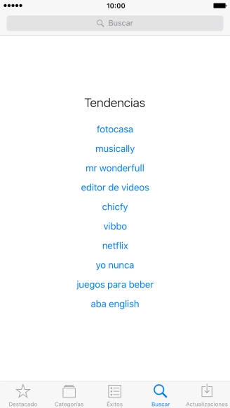 Pulsa en el campo de búsqueda e introduce el nombre o el tema de la app deseada. Pulsa en el campo de búsqueda e introduce el nombre o el tema de la app deseada.