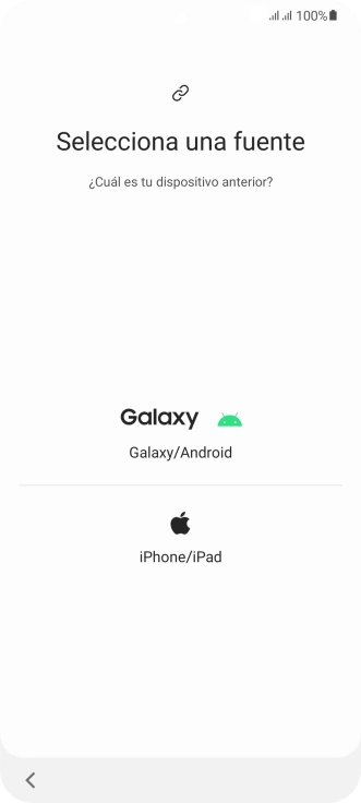 Pulsa el ajuste deseado y sigue las instrucciones de la pantalla para transferir el contenido del otro teléfono. Pulsa el ajuste deseado y sigue las instrucciones de la pantalla para transferir el contenido del otro teléfono.