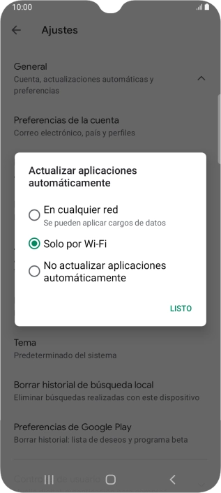 Para activar la actualización automática de apps utilizando la red móvil, pulsa En cualquier red. Para activar la actualización automática de apps utilizando la red móvil, pulsa En cualquier red.