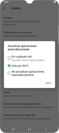 Para activar la actualización automática de apps utilizando la red móvil, pulsa En cualquier red. Para activar la actualización automática de apps utilizando la red móvil, pulsa En cualquier red.