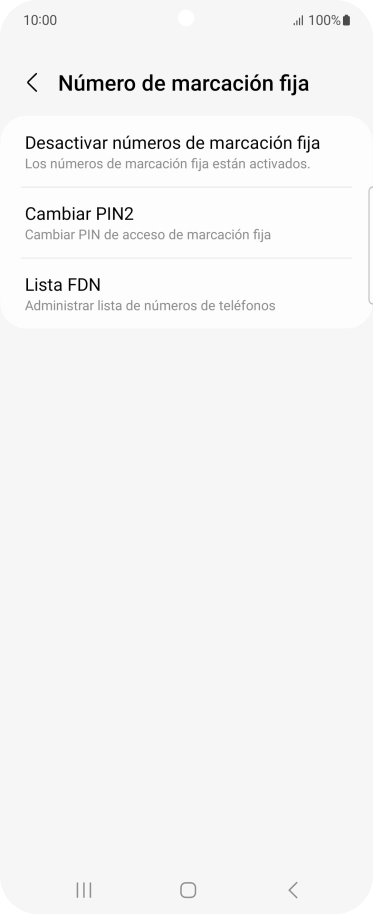 Pulsa Desactivar números de marcación fija. Pulsa Desactivar números de marcación fija.