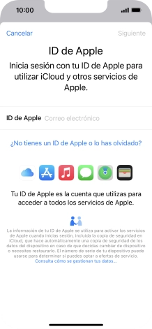 Si no tienes un ID de Apple, pulsa ¿No tienes un ID de Apple o lo has olvidado? y sigue las indicaciones de la pantalla para ver cómo crear un ID de Apple. Si no tienes un ID de Apple, pulsa ¿No tienes un ID de Apple o lo has olvidado? y sigue las indicaciones de la pantalla para ver cómo crear un ID de Apple.