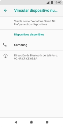 Pulsa el dispositivo Bluetooth deseado y sigue las indicaciones de la pantalla para vincular el dispositivo al teléfono. Pulsa el dispositivo Bluetooth deseado y sigue las indicaciones de la pantalla para vincular el dispositivo al teléfono.