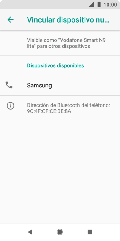Pulsa el dispositivo Bluetooth deseado y sigue las indicaciones de la pantalla para vincular el dispositivo al teléfono. Pulsa el dispositivo Bluetooth deseado y sigue las indicaciones de la pantalla para vincular el dispositivo al teléfono.