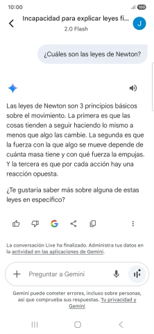 La transcripción de la conversación con Gemini Live aparece ahora en la pantalla. La transcripción de la conversación con Gemini Live aparece ahora en la pantalla.
