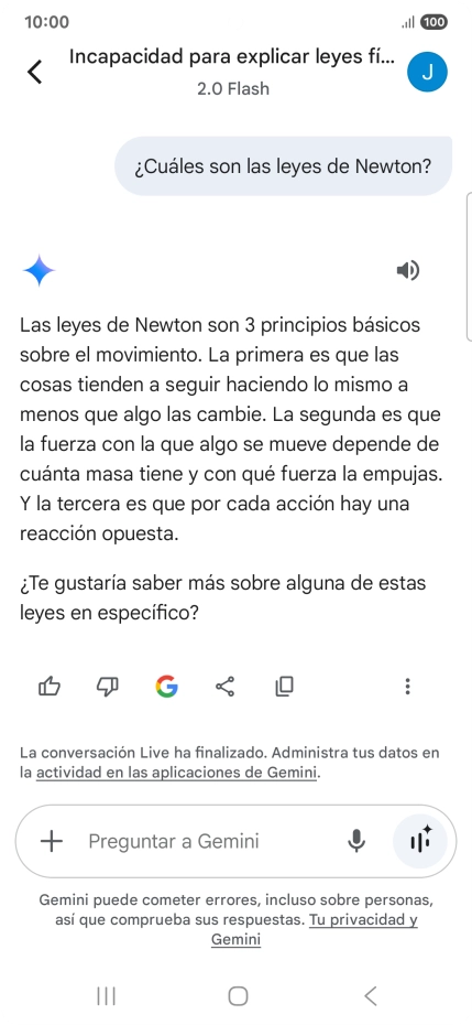 La transcripción de la conversación con Gemini Live aparece ahora en la pantalla. La transcripción de la conversación con Gemini Live aparece ahora en la pantalla.