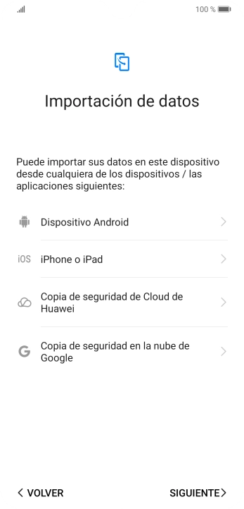 Puedes transferir el contenido de otro teléfono cuando activas tu teléfono por primera vez y cuando lo has restablecido. Cuando aparezca en la pantalla del teléfono esta imagen, ya está listo para la transmisión del contenido del otro teléfono. Puedes transferir el contenido de otro teléfono cuando activas tu teléfono por primera vez y cuando lo has restablecido. Cuando aparezca en la pantalla del teléfono esta imagen, ya está listo para la transmisión del contenido del otro teléfono.
