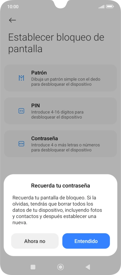 Pulsa Entendido y sigue las indicaciones de la pantalla para crear un código de seguridad del teléfono adicional. Pulsa Entendido y sigue las indicaciones de la pantalla para crear un código de seguridad del teléfono adicional.