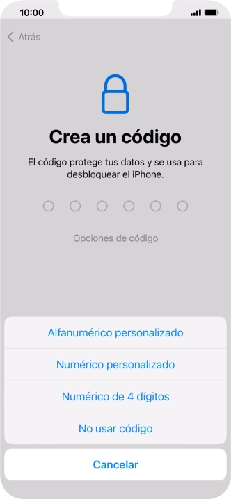 Sigue las indicaciones de la pantalla para activar el uso del código de seguridad o pulsa No usar código. Sigue las indicaciones de la pantalla para activar el uso del código de seguridad o pulsa No usar código.