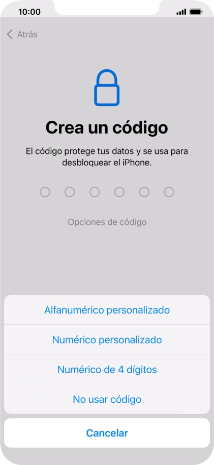 Sigue las indicaciones de la pantalla para activar el uso del código de seguridad o pulsa No usar código. Sigue las indicaciones de la pantalla para activar el uso del código de seguridad o pulsa No usar código.