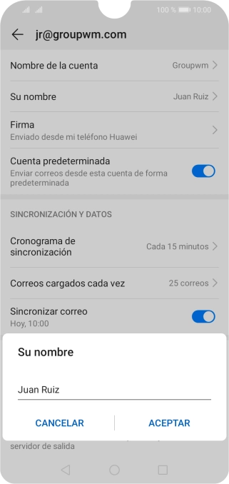 Introduce el nombre del remitente deseado y pulsa ACEPTAR. Introduce el nombre del remitente deseado y pulsa ACEPTAR.