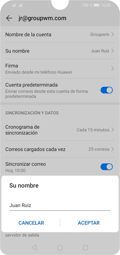 Introduce el nombre del remitente deseado y pulsa ACEPTAR. Introduce el nombre del remitente deseado y pulsa ACEPTAR.