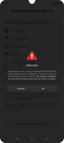 Pulsa OK. Espera unos instantes mientras el teléfono restablece la configuración predeterminada. Sigue las indicaciones de la pantalla para configurar el teléfono y dejarlo listo para su uso. Pulsa OK. Espera unos instantes mientras el teléfono restablece la configuración predeterminada. Sigue las indicaciones de la pantalla para configurar el teléfono y dejarlo listo para su uso.
