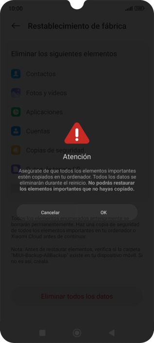 Pulsa OK. Espera unos instantes mientras el teléfono restablece la configuración predeterminada. Sigue las indicaciones de la pantalla para configurar el teléfono y dejarlo listo para su uso. Pulsa OK. Espera unos instantes mientras el teléfono restablece la configuración predeterminada. Sigue las indicaciones de la pantalla para configurar el teléfono y dejarlo listo para su uso.
