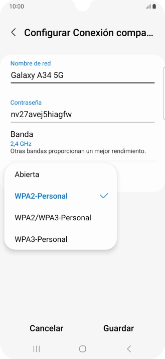 Pulsa WPA3-Personal para proteger la conexión wifi con una contraseña. Pulsa WPA3-Personal para proteger la conexión wifi con una contraseña.
