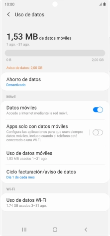 El consumo total de datos se visualiza ahora en la pantalla. El consumo total de datos se visualiza ahora en la pantalla.