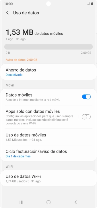 El consumo total de datos se visualiza ahora en la pantalla. El consumo total de datos se visualiza ahora en la pantalla.