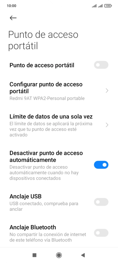 Pulsa Configurar punto de acceso portátil. Pulsa Configurar punto de acceso portátil.
