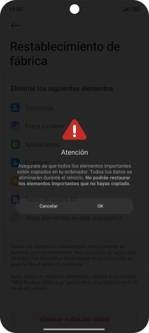 Pulsa OK. Espera unos instantes mientras el teléfono restablece la configuración predeterminada. Sigue las indicaciones de la pantalla para configurar el teléfono y dejarlo listo para su uso. Pulsa OK. Espera unos instantes mientras el teléfono restablece la configuración predeterminada. Sigue las indicaciones de la pantalla para configurar el teléfono y dejarlo listo para su uso.