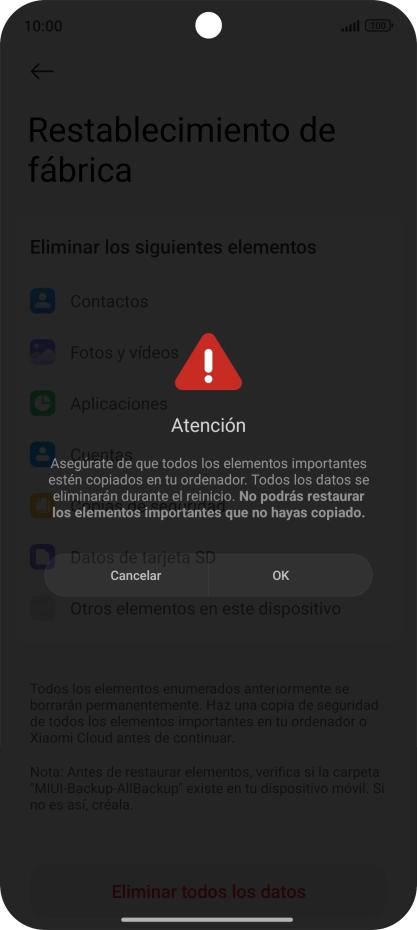 Pulsa OK. Espera unos instantes mientras el teléfono restablece la configuración predeterminada. Sigue las indicaciones de la pantalla para configurar el teléfono y dejarlo listo para su uso. Pulsa OK. Espera unos instantes mientras el teléfono restablece la configuración predeterminada. Sigue las indicaciones de la pantalla para configurar el teléfono y dejarlo listo para su uso.