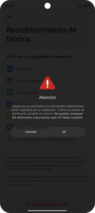 Pulsa OK. Espera unos instantes mientras el teléfono restablece la configuración predeterminada. Sigue las indicaciones de la pantalla para configurar el teléfono y dejarlo listo para su uso. Pulsa OK. Espera unos instantes mientras el teléfono restablece la configuración predeterminada. Sigue las indicaciones de la pantalla para configurar el teléfono y dejarlo listo para su uso.