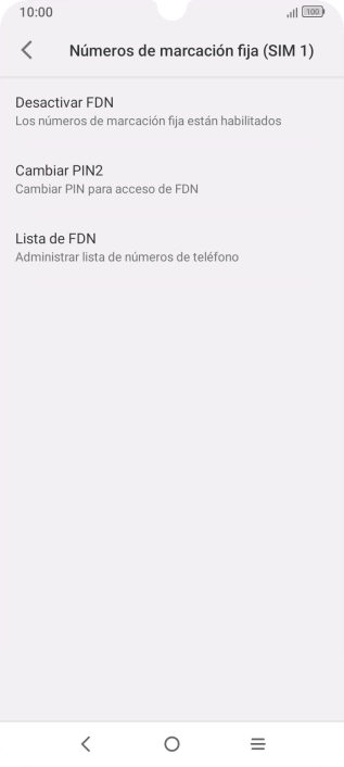 Pulsa Desactivar FDN para desactivar la marcación fija. Pulsa Desactivar FDN para desactivar la marcación fija.