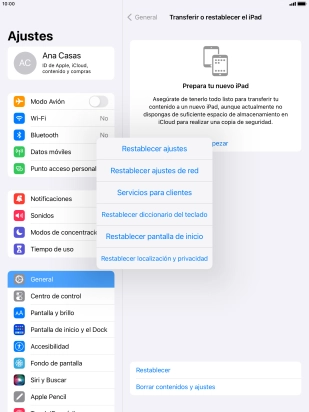 Pulsa Restablecer ajustes. Pulsa Restablecer ajustes.