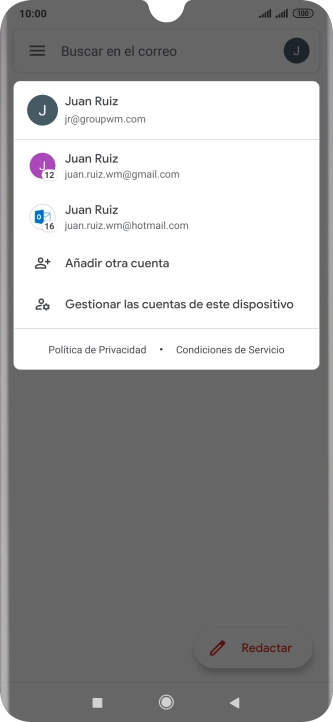 Pulsa la cuenta de correo electrónico deseada. Pulsa la cuenta de correo electrónico deseada.