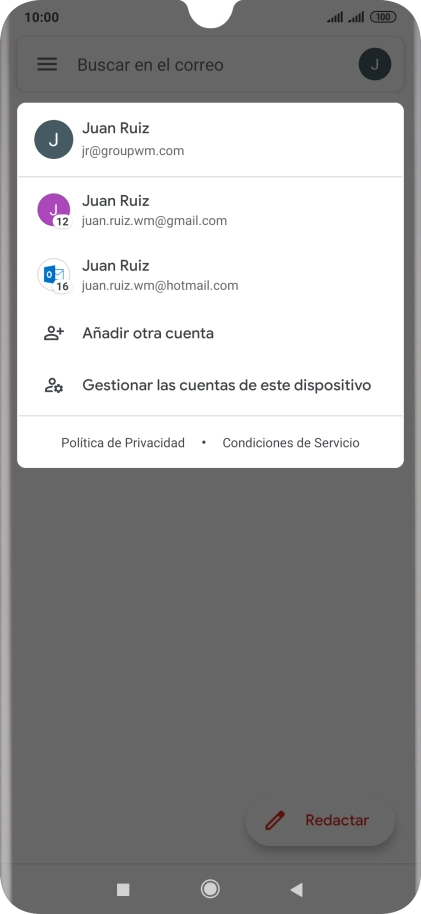Pulsa la cuenta de correo electrónico deseada. Pulsa la cuenta de correo electrónico deseada.