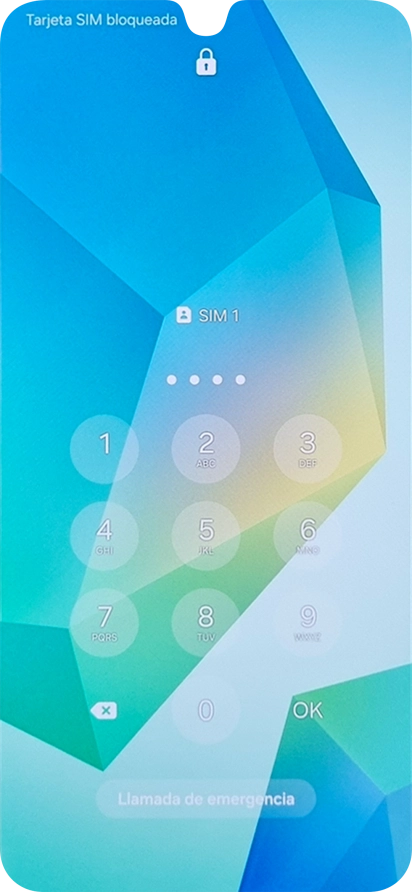 Si es necesario desbloquear la tarjeta SIM, introduce el código PIN y pulsa OK. Si es necesario desbloquear la tarjeta SIM, introduce el código PIN y pulsa OK.