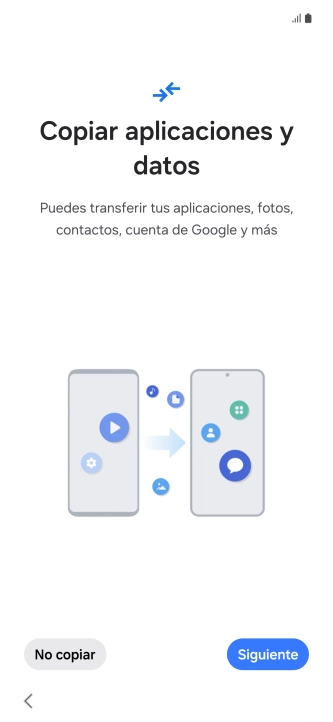 Puedes transferir el contenido de otro teléfono cuando activas tu teléfono por primera vez y cuando lo has restablecido. Cuando aparezca en la pantalla del teléfono esta imagen, ya está listo para la transmisión del contenido del otro teléfono. Puedes transferir el contenido de otro teléfono cuando activas tu teléfono por primera vez y cuando lo has restablecido. Cuando aparezca en la pantalla del teléfono esta imagen, ya está listo para la transmisión del contenido del otro teléfono.