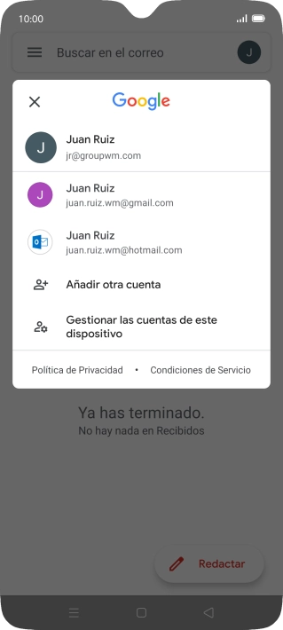 Pulsa la cuenta de correo electrónico deseada. Pulsa la cuenta de correo electrónico deseada.