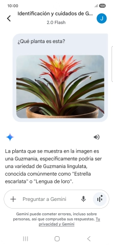 Sigue las indicaciones de la pantalla para escribir o decir en alto la pregunta deseada. Puedes adjuntar fotografías o documentos y hacer preguntas acerca de ellos. Sigue las indicaciones de la pantalla para escribir o decir en alto la pregunta deseada. Puedes adjuntar fotografías o documentos y hacer preguntas acerca de ellos.