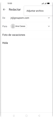 Pulsa Adjuntar archivo y desplázate a la carpeta deseada. Pulsa Adjuntar archivo y desplázate a la carpeta deseada.