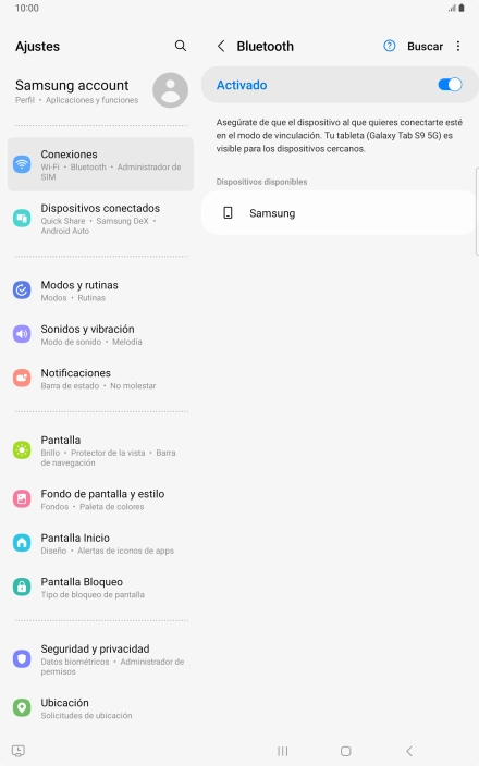 Pulsa el dispositivo Bluetooth deseado y sigue las indicaciones de la pantalla para vincular el dispositivo a la tablet. Pulsa el dispositivo Bluetooth deseado y sigue las indicaciones de la pantalla para vincular el dispositivo a la tablet.