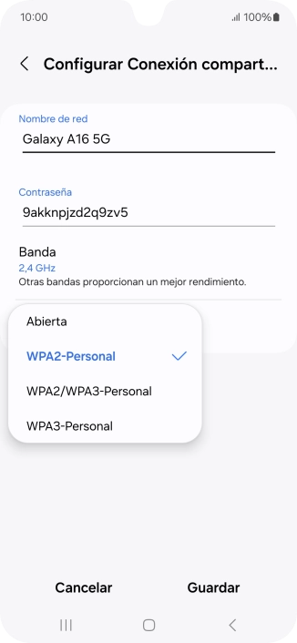 Pulsa WPA3-Personal para proteger la conexión wifi con una contraseña. Pulsa WPA3-Personal para proteger la conexión wifi con una contraseña.