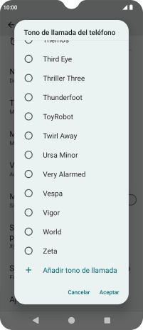 Si deseas seleccionar un timbre de llamada que no sea un timbre de llamada predeterminado, pulsa Añadir tono de llamada y sigue las indicaciones de la pantalla para seleccionar la melodía deseada. Si deseas seleccionar un timbre de llamada que no sea un timbre de llamada predeterminado, pulsa Añadir tono de llamada y sigue las indicaciones de la pantalla para seleccionar la melodía deseada.