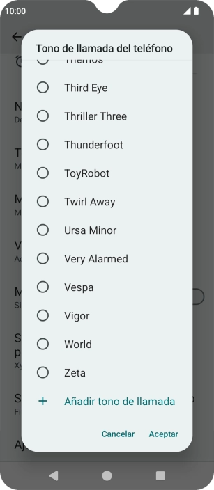 Si deseas seleccionar un timbre de llamada que no sea un timbre de llamada predeterminado, pulsa Añadir tono de llamada y sigue las indicaciones de la pantalla para seleccionar la melodía deseada. Si deseas seleccionar un timbre de llamada que no sea un timbre de llamada predeterminado, pulsa Añadir tono de llamada y sigue las indicaciones de la pantalla para seleccionar la melodía deseada.