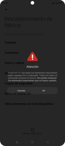Pulsa Aceptar. Espera unos instantes mientras el teléfono restablece la configuración predeterminada. Sigue las indicaciones de la pantalla para configurar el teléfono y dejarlo listo para su uso. Pulsa Aceptar. Espera unos instantes mientras el teléfono restablece la configuración predeterminada. Sigue las indicaciones de la pantalla para configurar el teléfono y dejarlo listo para su uso.