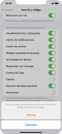 Si activas la función, pulsa Activar. Si activas la función, pulsa Activar.