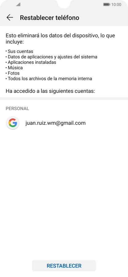 Pulsa RESTABLECER. Pulsa RESTABLECER.